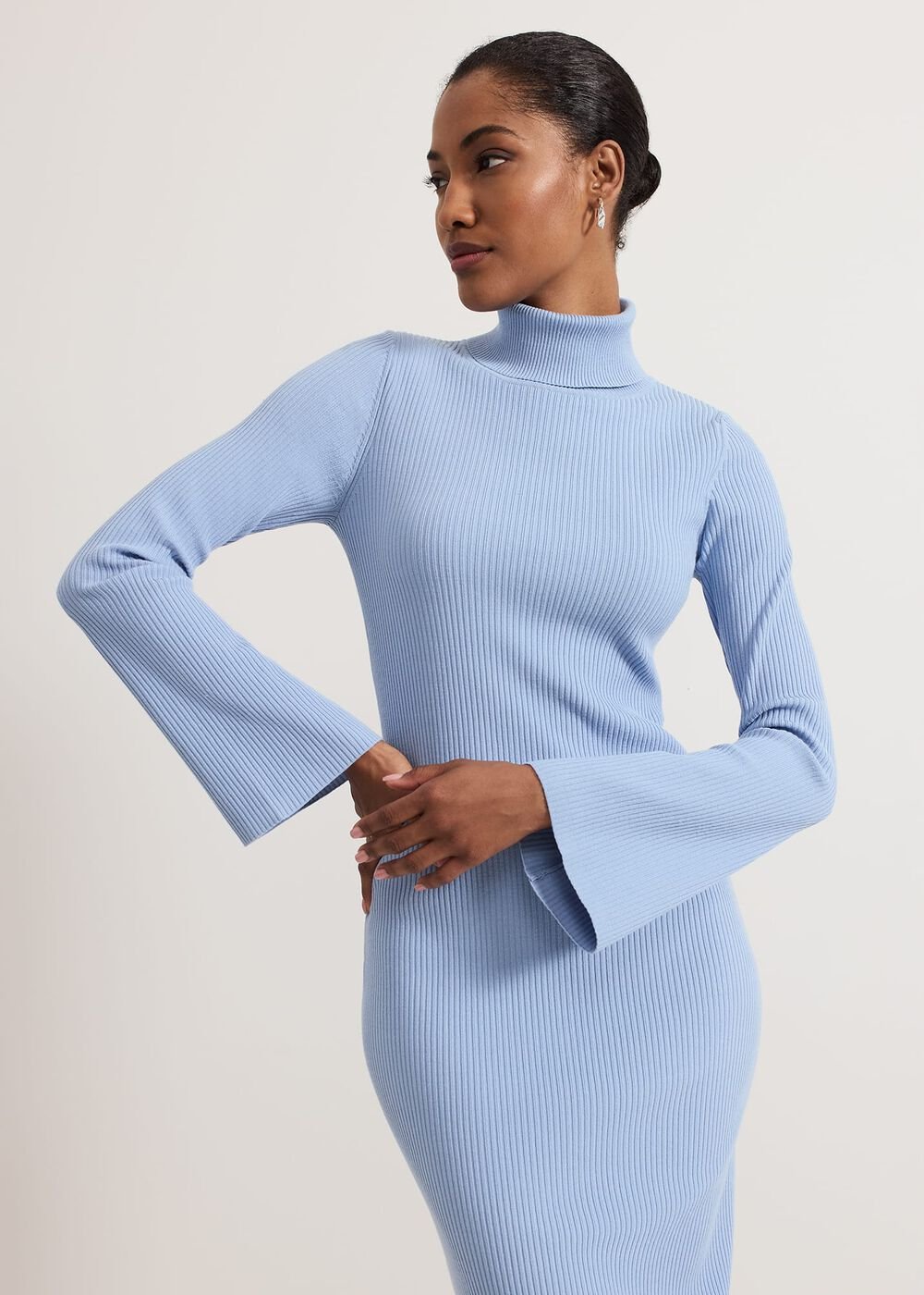 Kylie Blue Roll Neck Dress Pale Blue