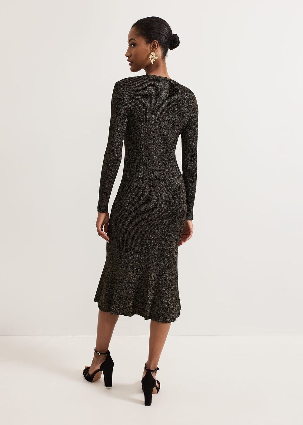 Tillie Lurex Flippy Hem Dress Gold