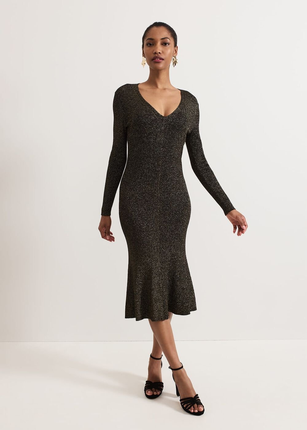 Tillie Lurex Flippy Hem Dress Gold
