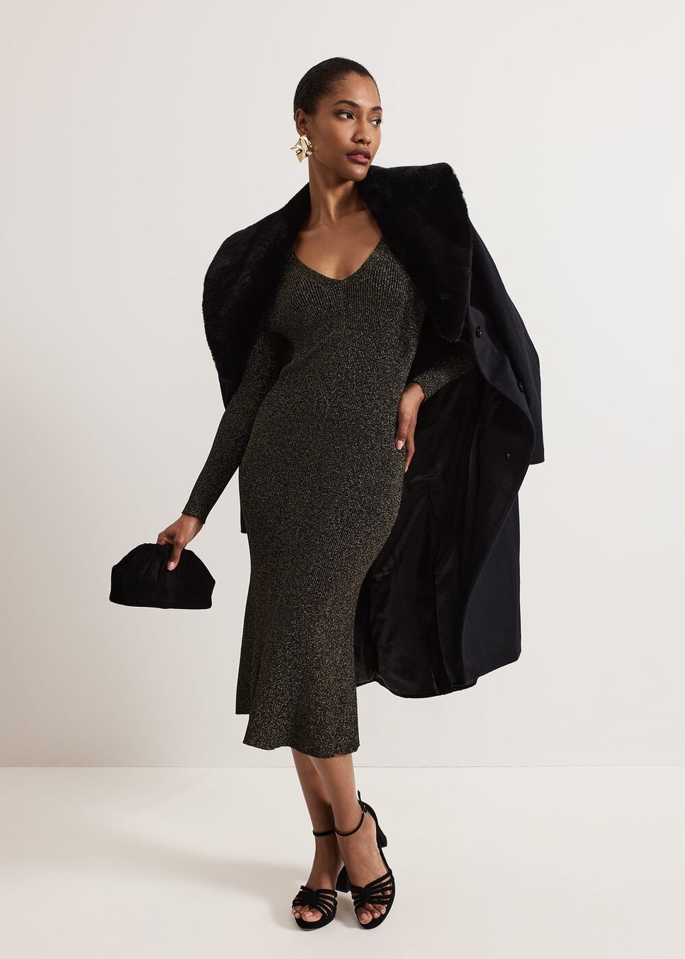 Tillie Lurex Flippy Hem Dress Gold