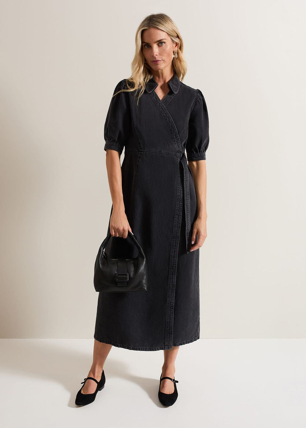 Senita Grey Denim Wrap Dress Grey