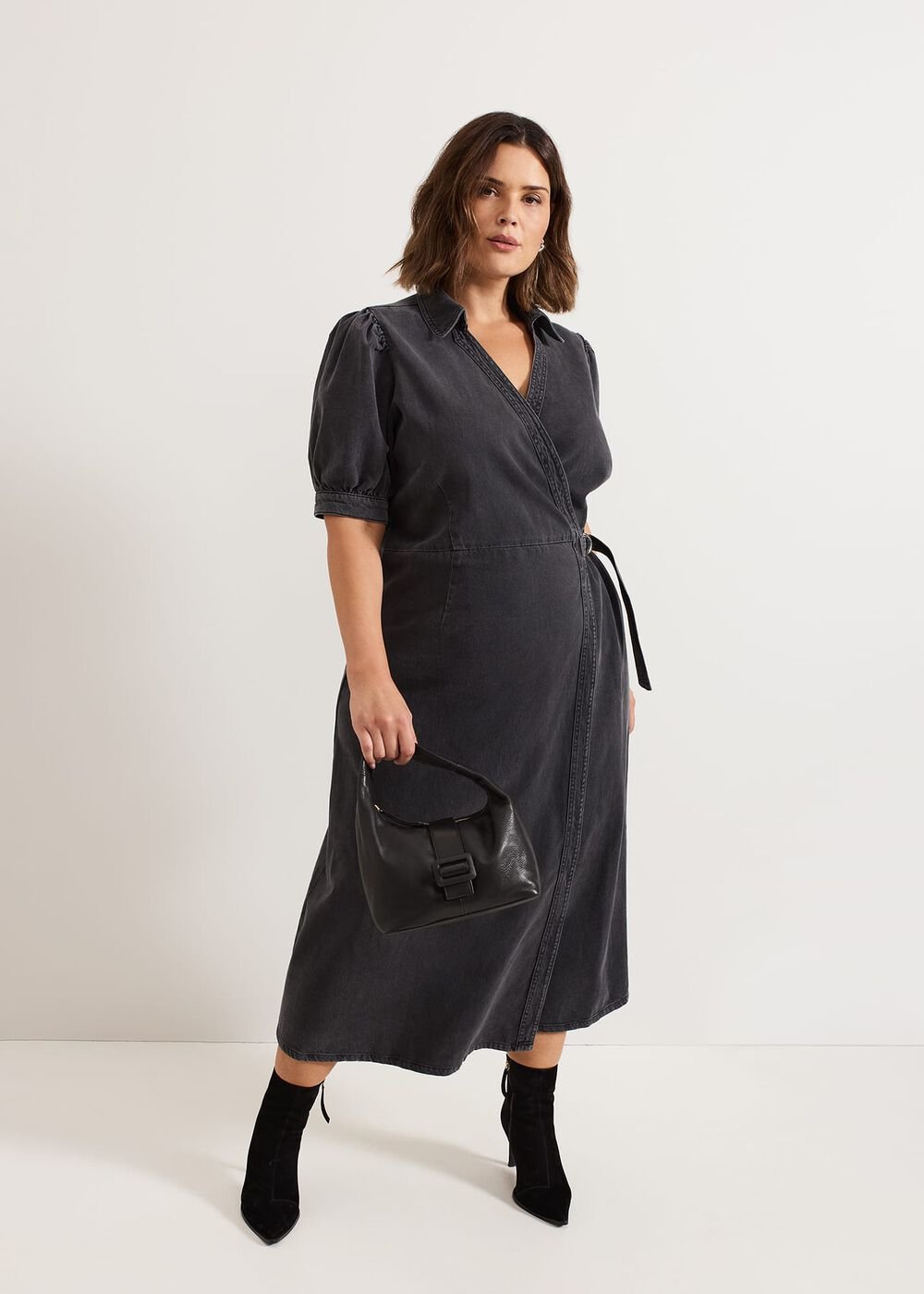 Senita Grey Denim Wrap Dress Grey