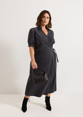 Senita Grey Denim Wrap Dress Grey