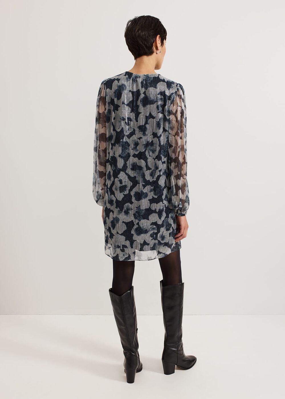 Roma Grey Floral Plisse Midi Dress Grey