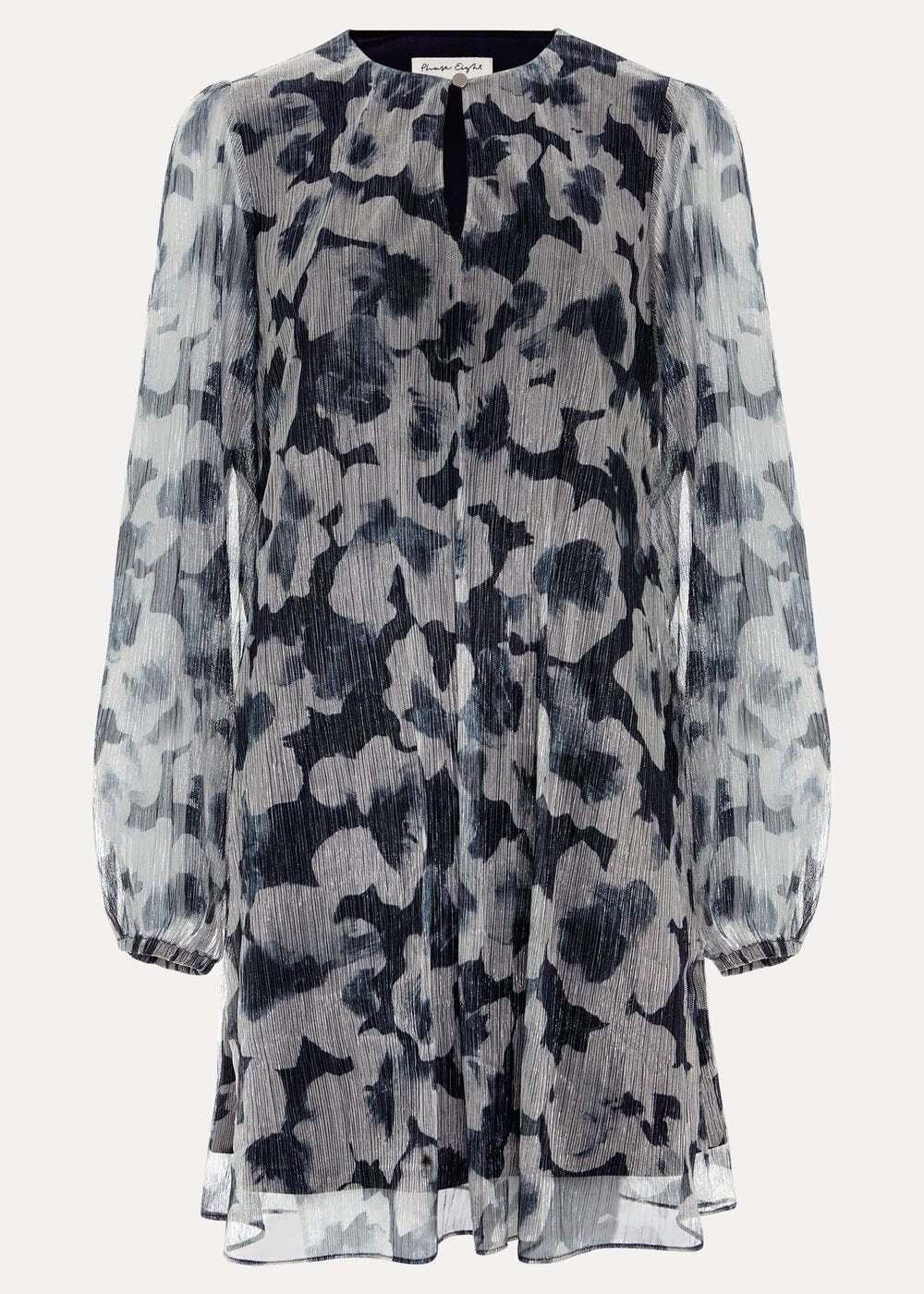 Roma Grey Floral Plisse Midi Dress Grey