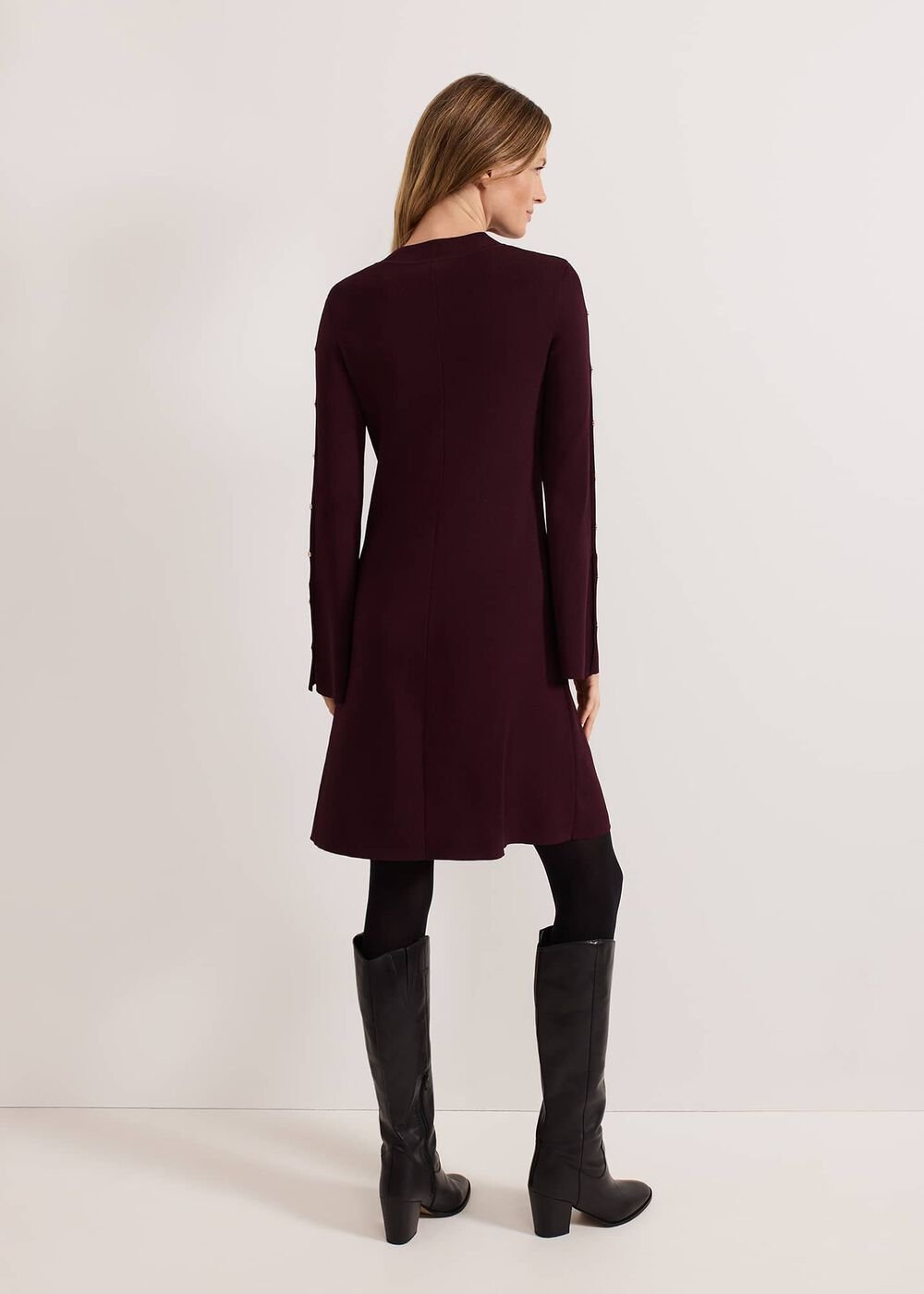 Romy Studd Sleeve Knit Shift Dress Burgundy