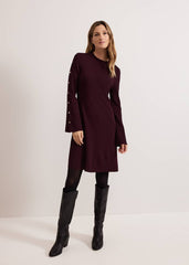 Romy Studd Sleeve Knit Shift Dress Burgundy