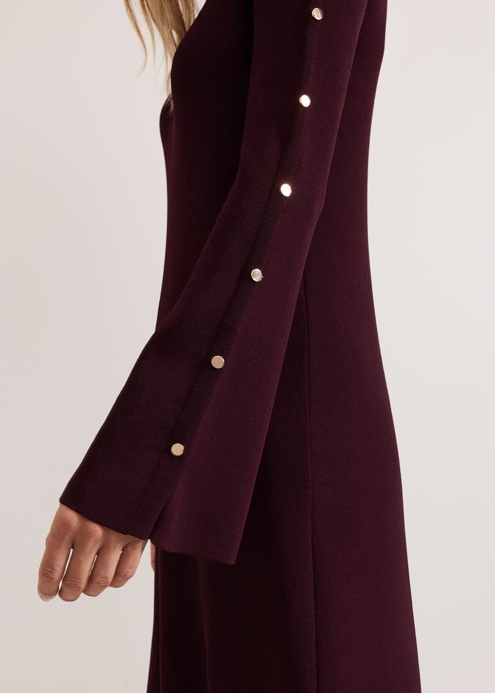 Romy Studd Sleeve Knit Shift Dress Burgundy