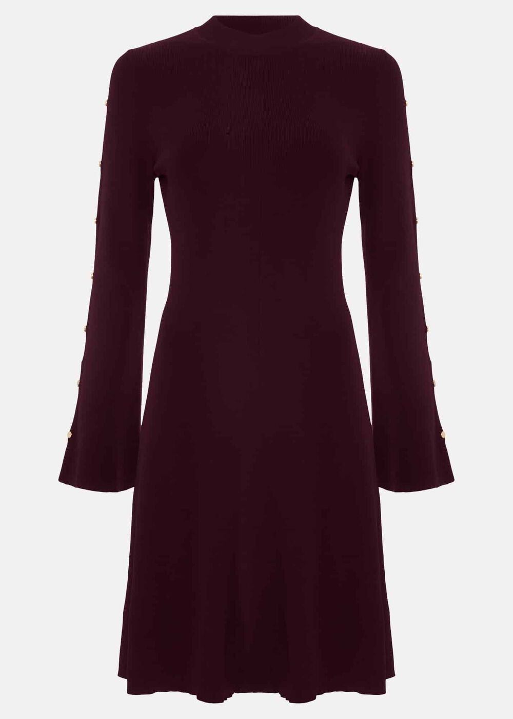 Romy Studd Sleeve Knit Shift Dress Burgundy