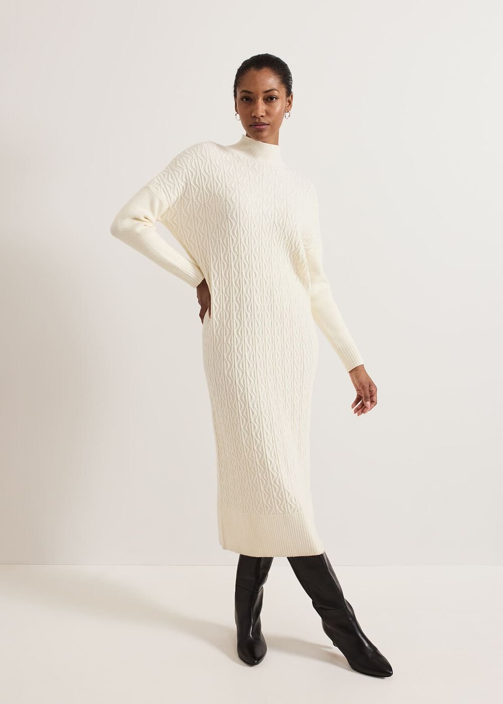 Cadie Cable Knit Dress Winter White