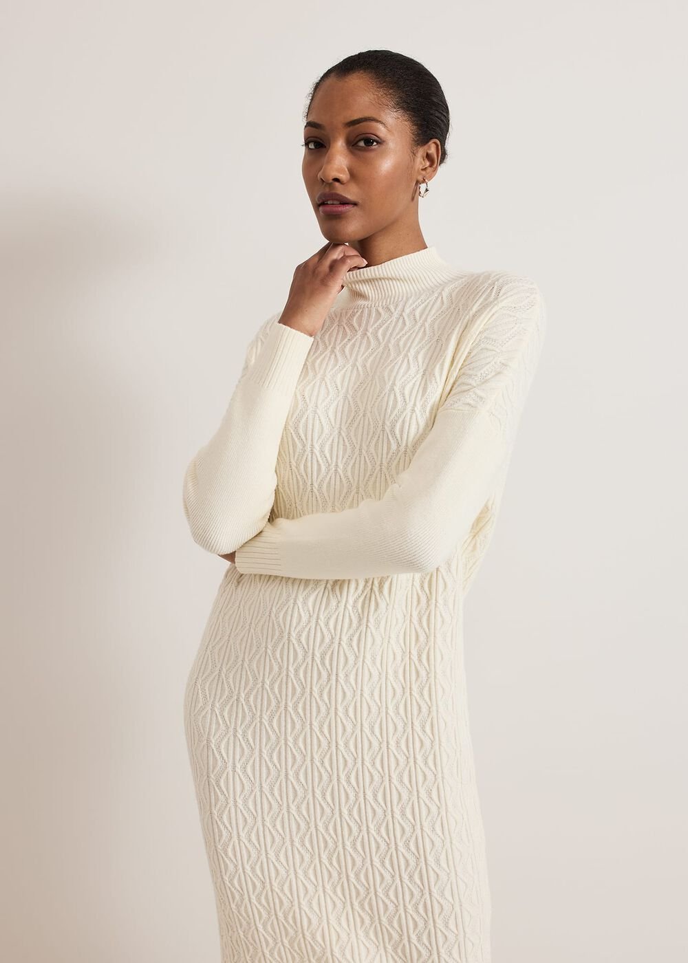 Cadie Cable Knit Dress Winter White