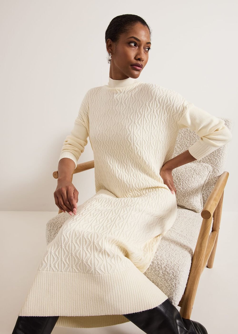 Cadie Cable Knit Dress Winter White