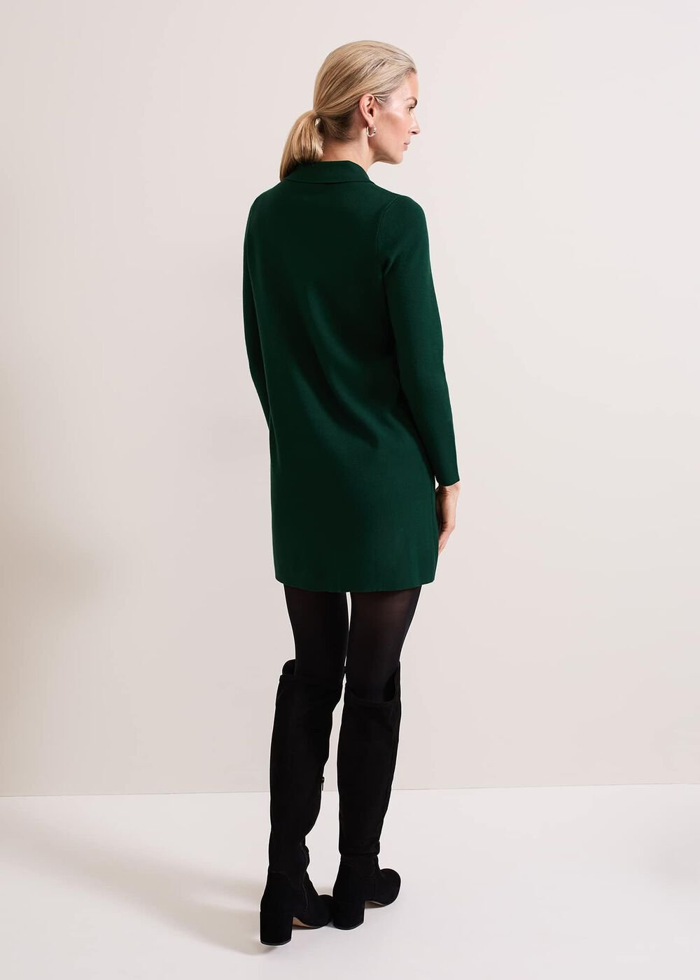 Azealia Fine Knit Collared Tunic Dress Green