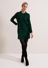Azealia Fine Knit Collared Tunic Dress Green