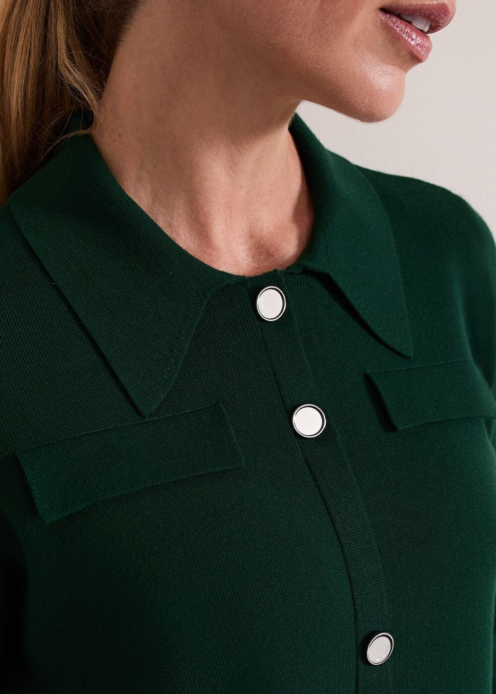 Azealia Fine Knit Collared Tunic Dress Green