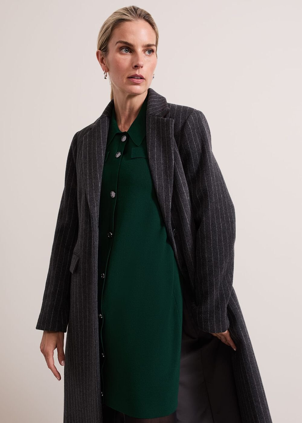 Azealia Fine Knit Collared Tunic Dress Green