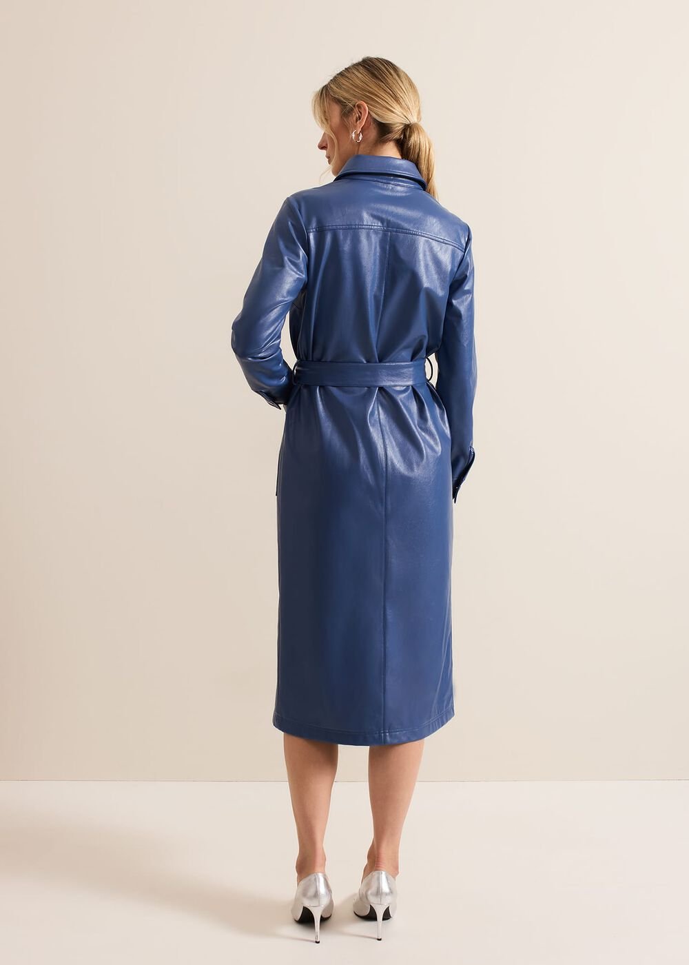 Dila Blue Faux Leather Midi Dress Blue