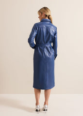 Dila Blue Faux Leather Midi Dress Blue