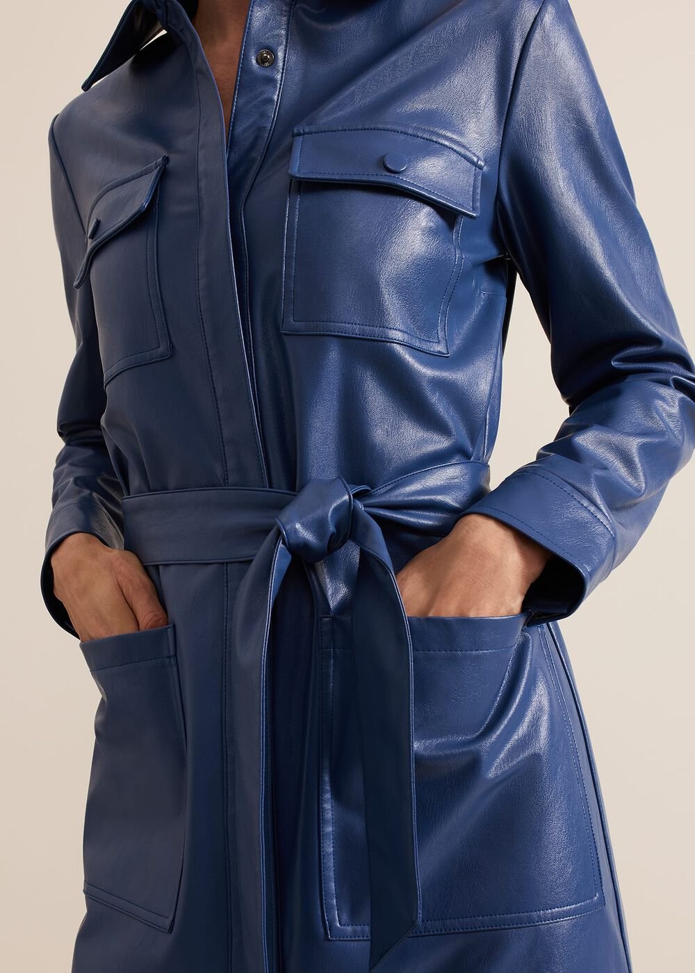 Dila Blue Faux Leather Midi Dress Blue