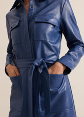 Dila Blue Faux Leather Midi Dress Blue