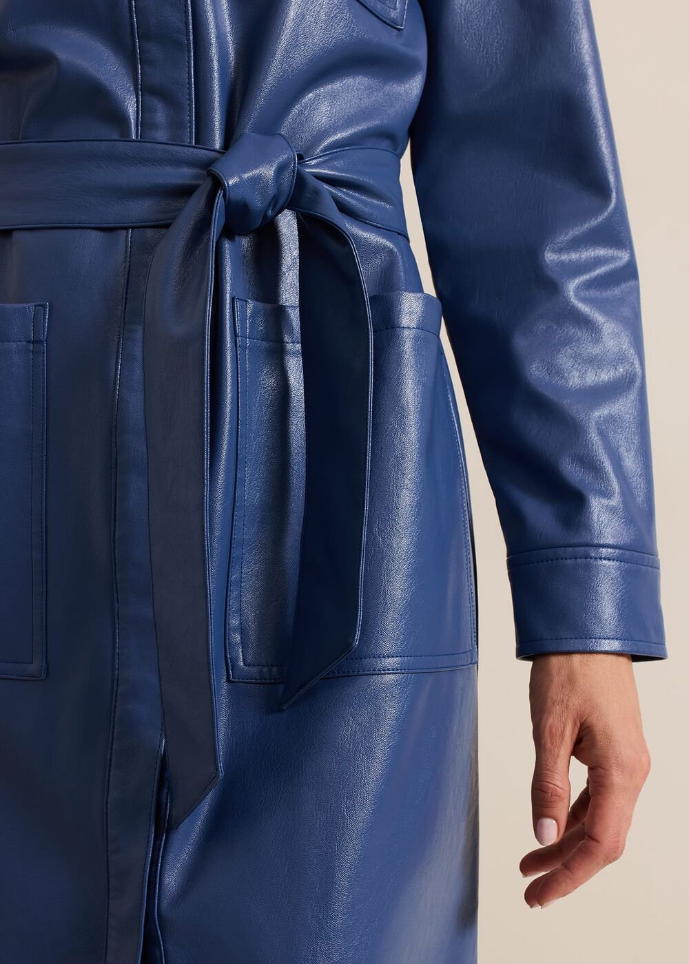 Dila Blue Faux Leather Midi Dress Blue