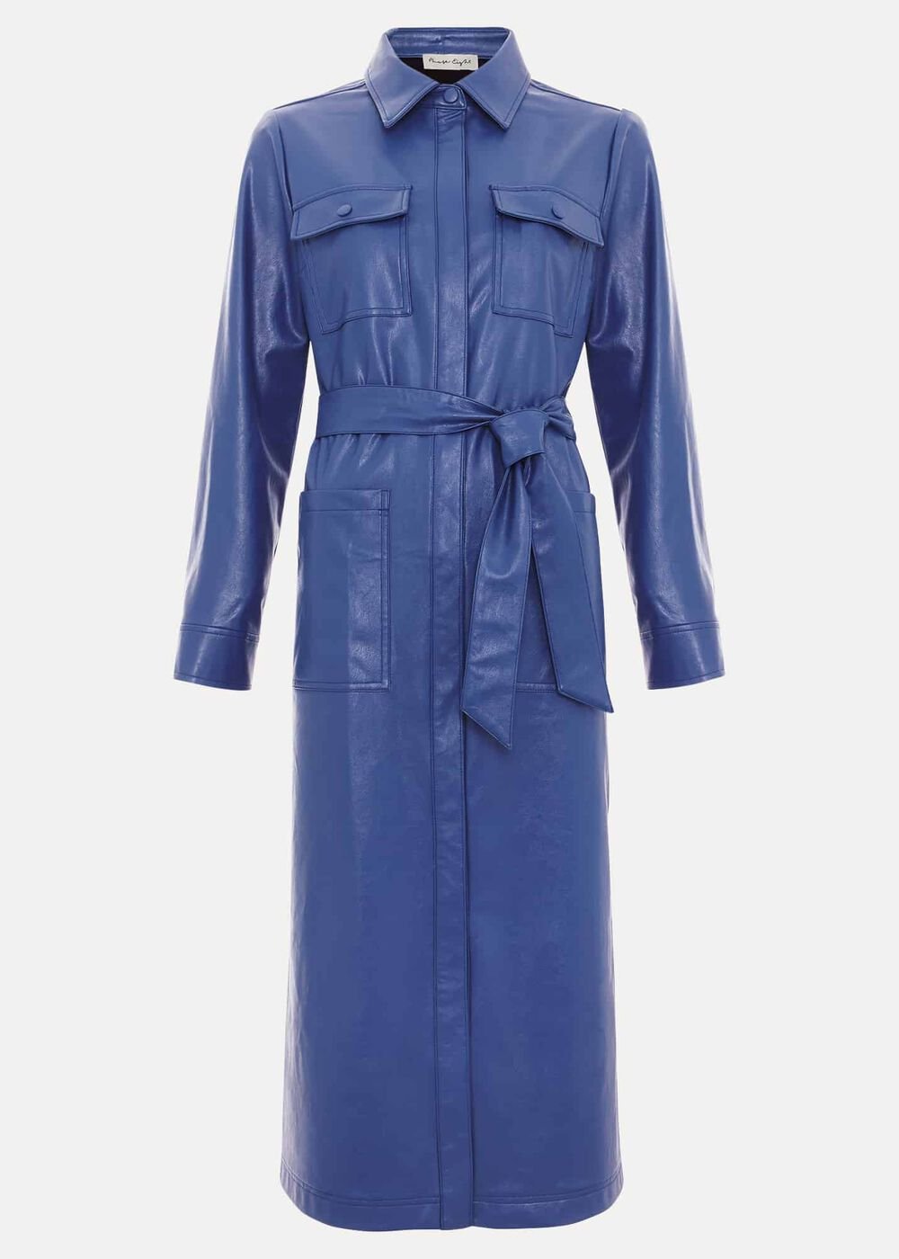 Dila Blue Faux Leather Midi Dress Blue