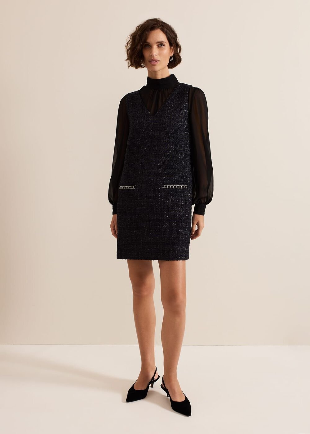 Sabine Navy Tweed Dress Navy