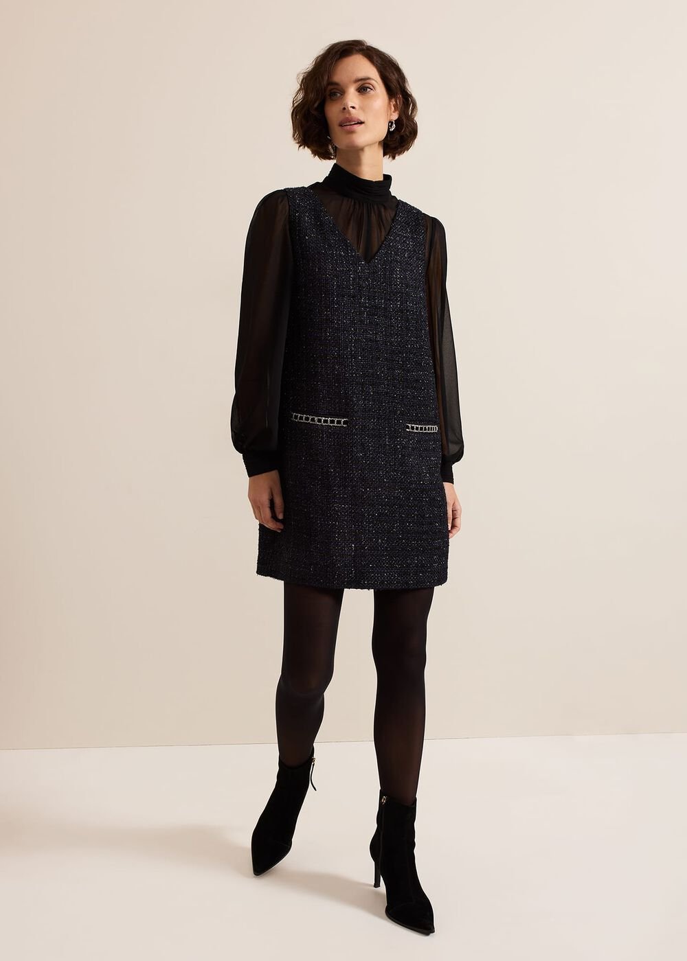 Sabine Navy Tweed Dress Navy