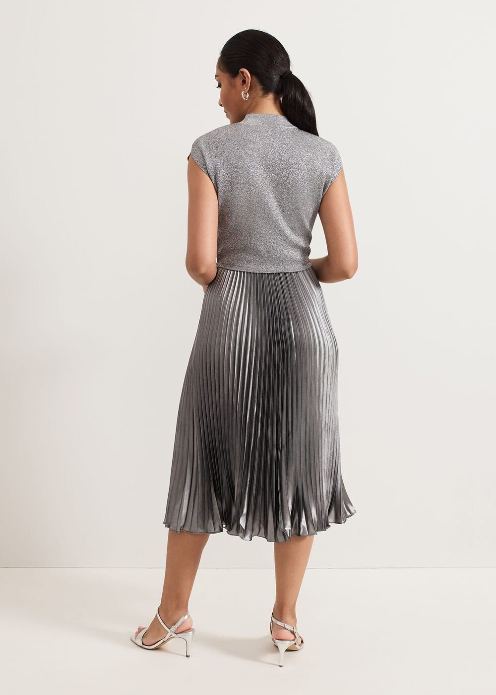 Jayla Metallic Knit Dress Silver