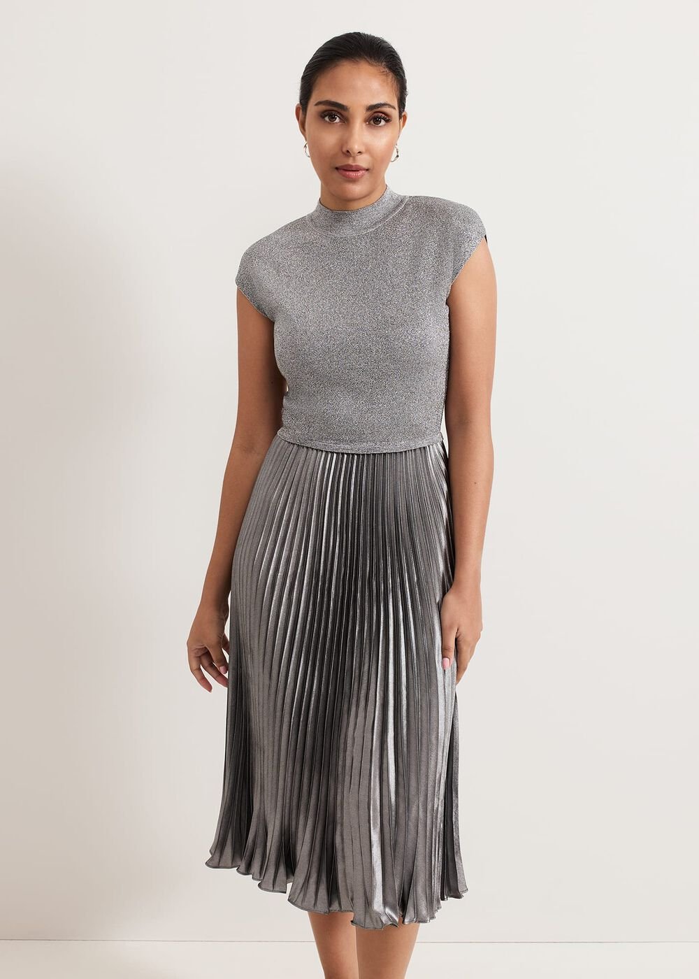 Jayla Metallic Knit Dress Silver