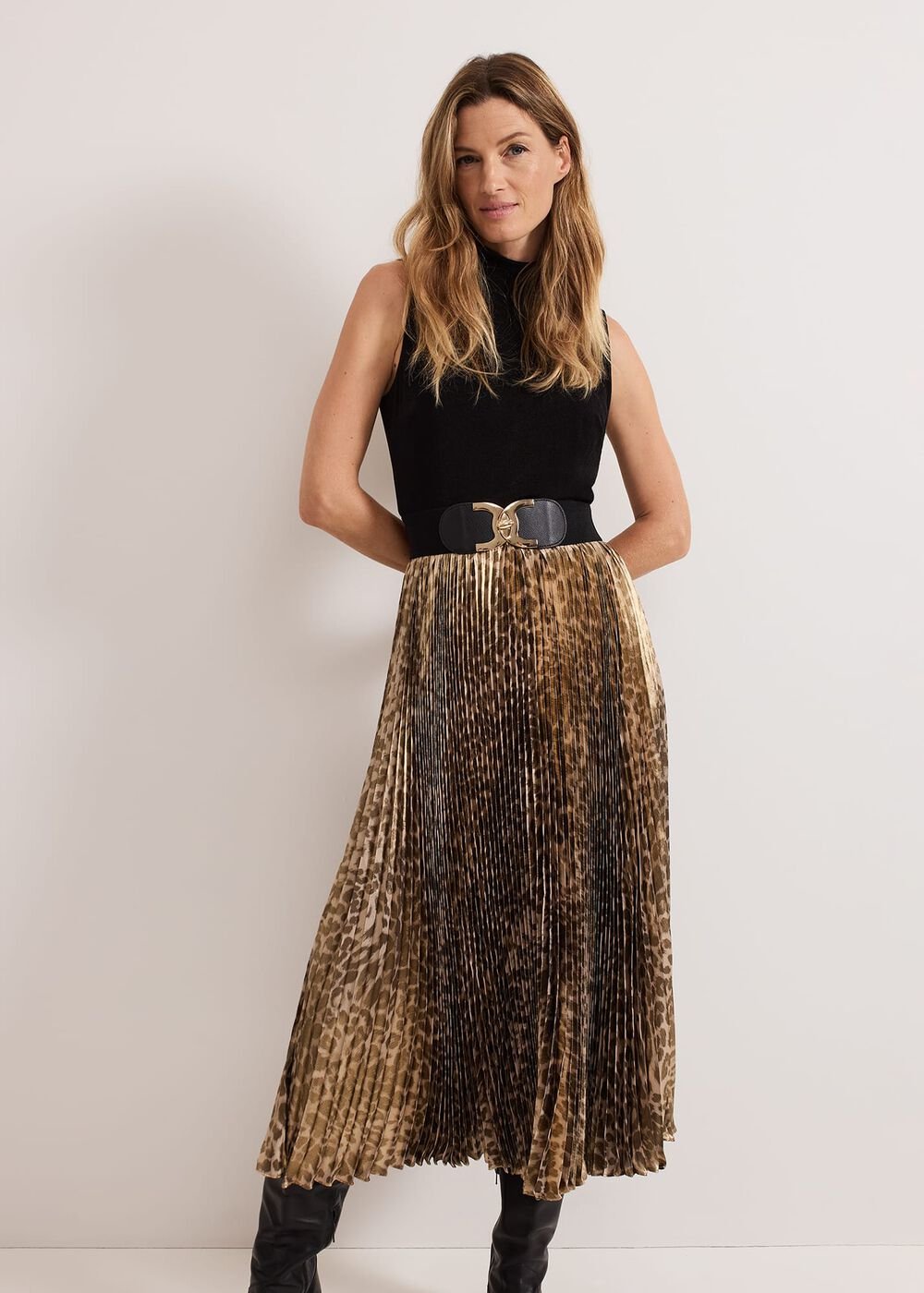Meloni Jersey Leopard Pleat Midi Dress Black Multi