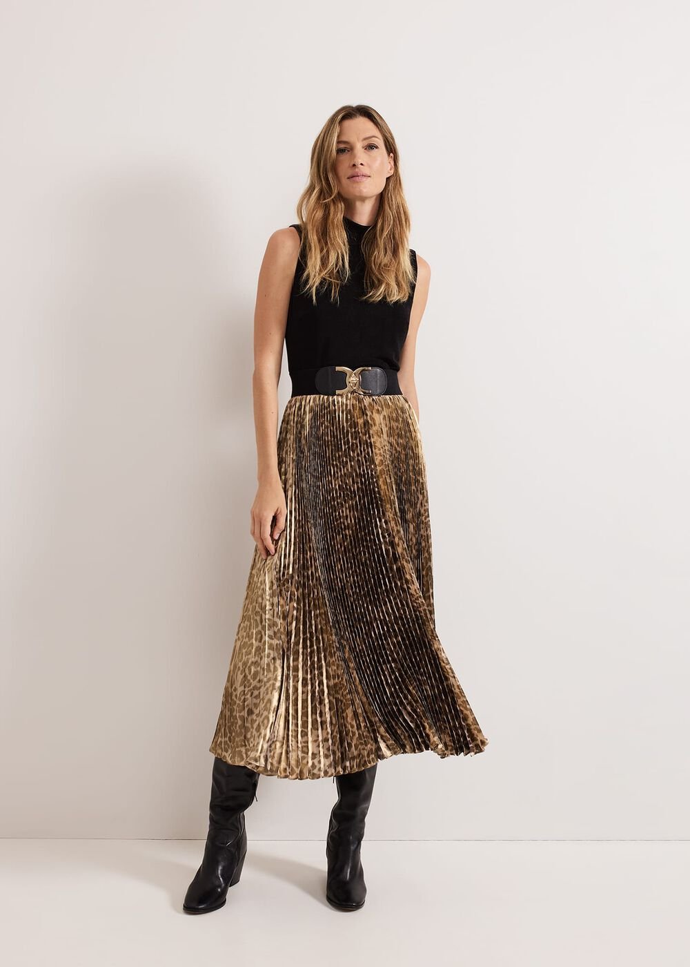 Meloni Jersey Leopard Pleat Midi Dress Black Multi