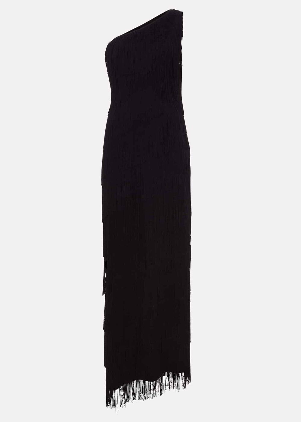 Otto One Shoulder Fringe Maxi Dress Black
