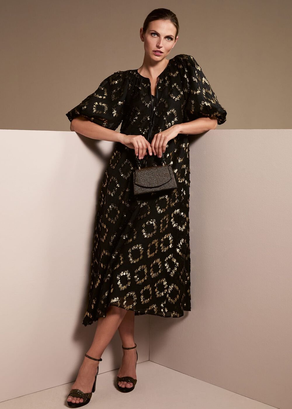 Bella Black Textured Midi Dress Black