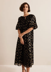 Bella Black Textured Midi Dress Black