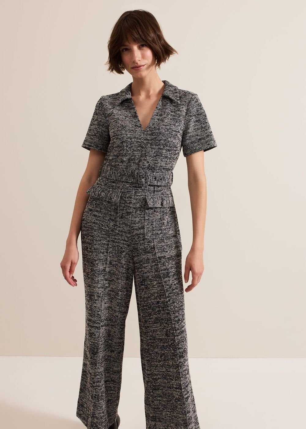 Lavinia Grey Tweed Wide Leg Jumpsuit Grey