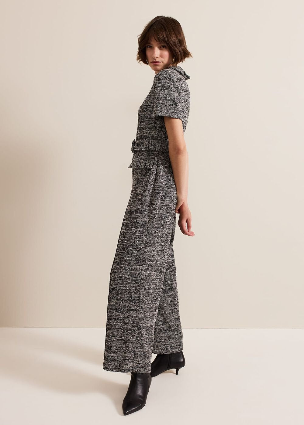 Lavinia Grey Tweed Wide Leg Jumpsuit Grey