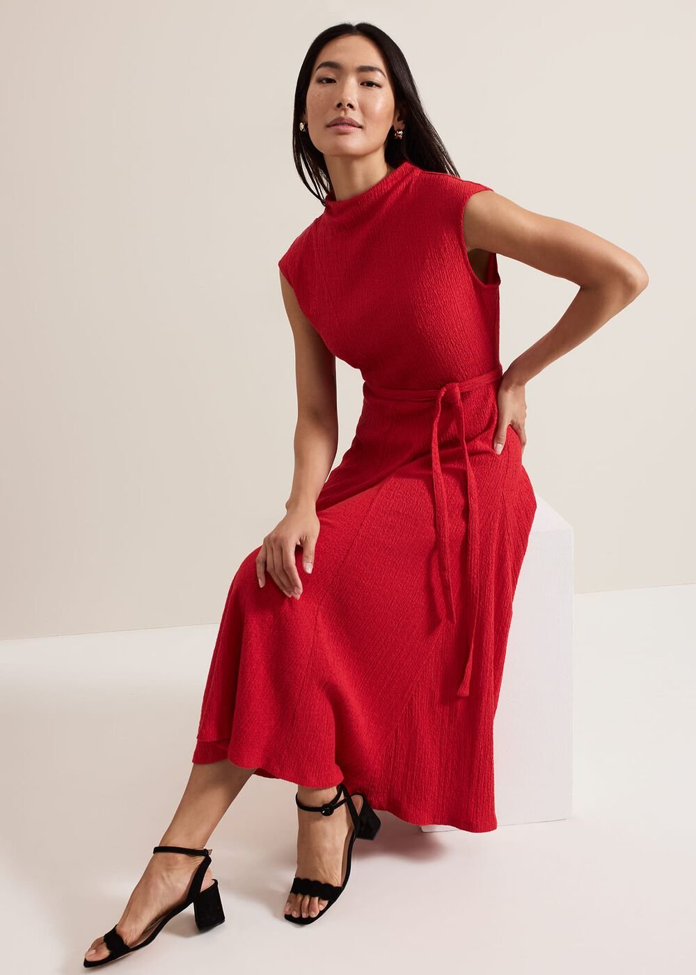 Ofelia Red Jersey Textured Dress Red