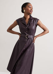 Ellie Burgundy Faux Leather Shirt Dress Burgundy
