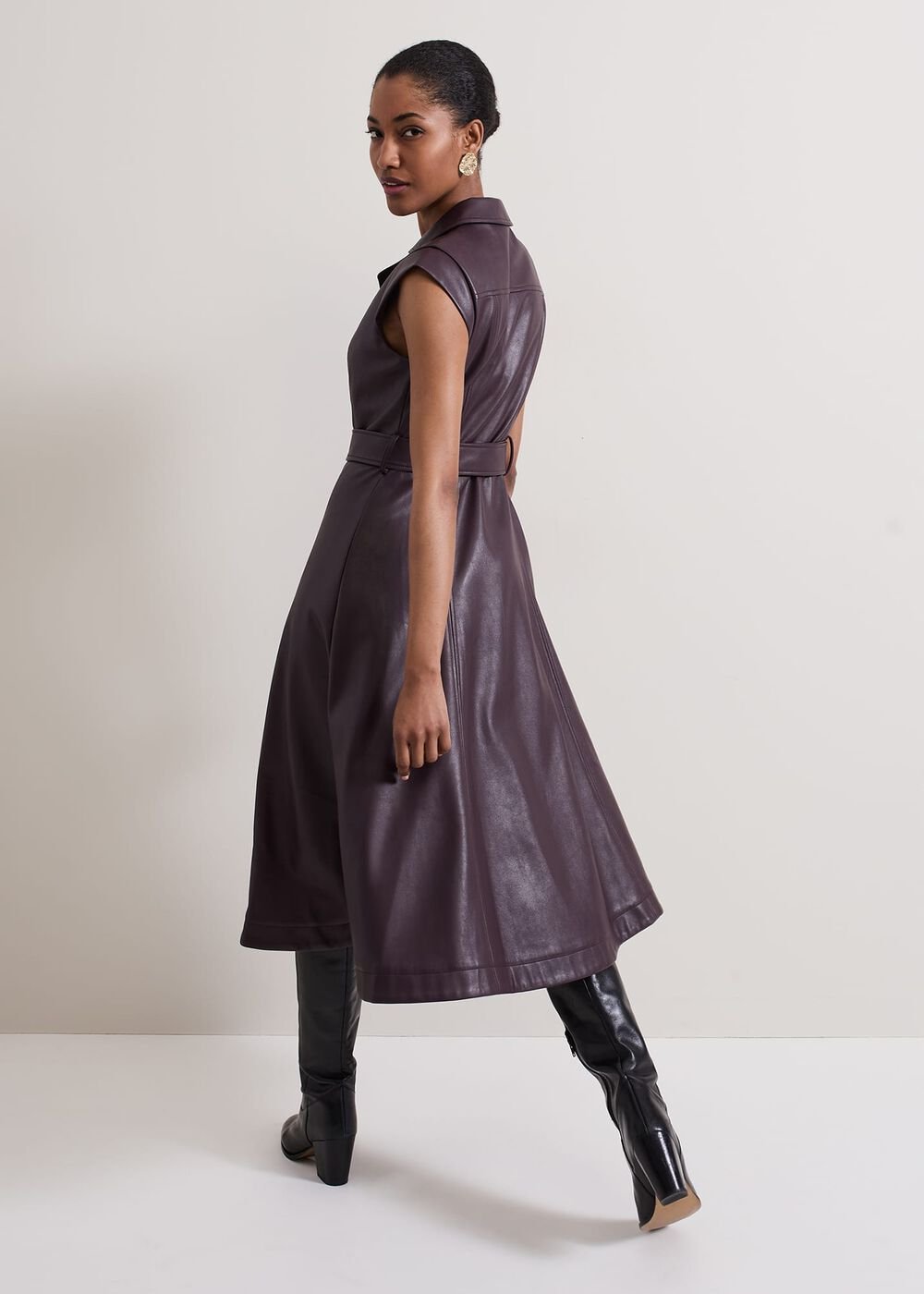 Ellie Burgundy Faux Leather Shirt Dress Burgundy