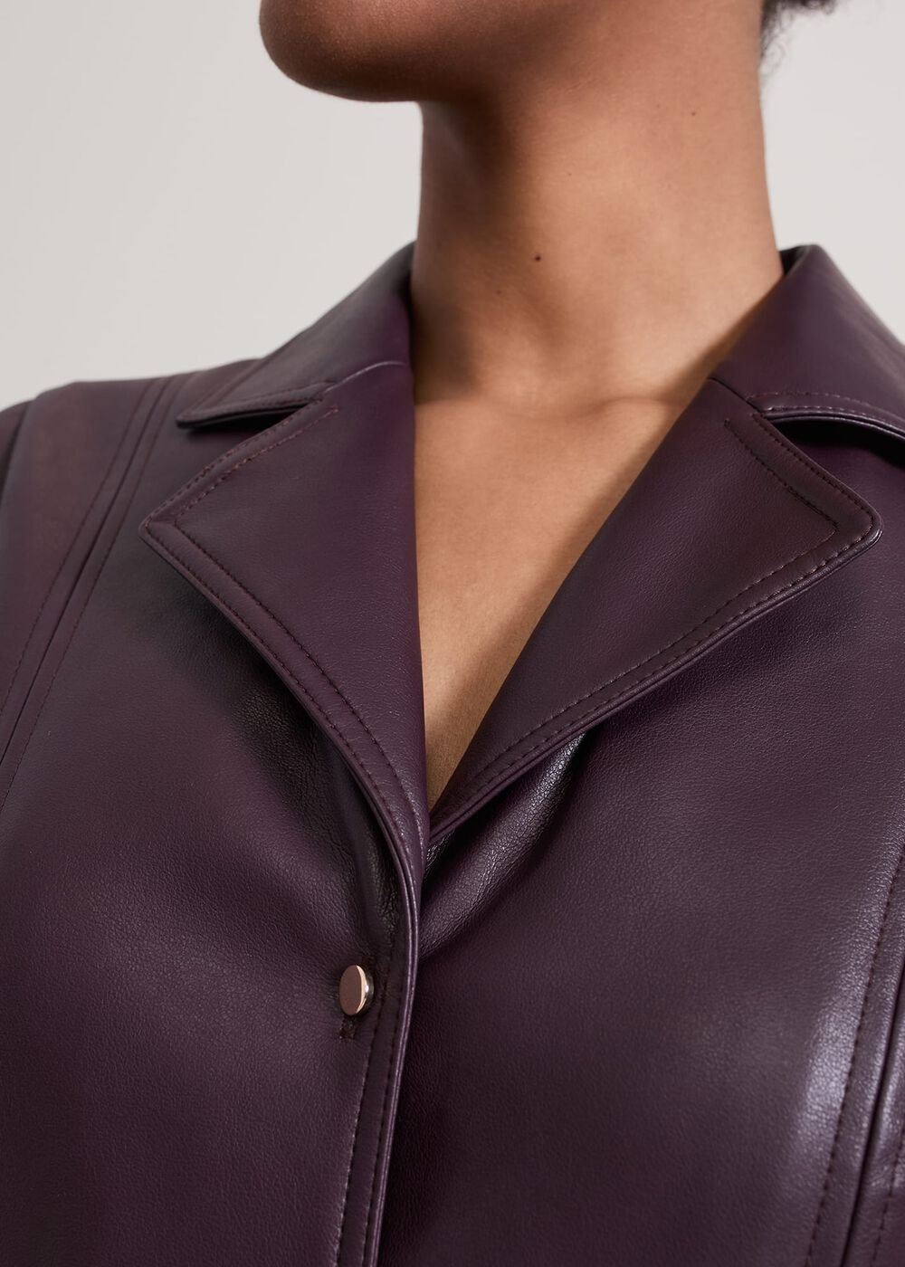 Ellie Burgundy Faux Leather Shirt Dress Burgundy