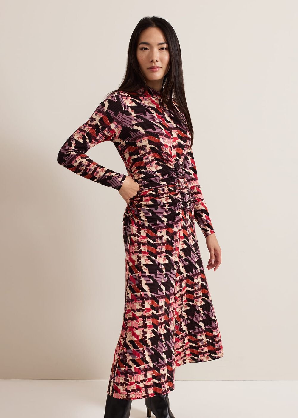 Harrie Dogtooth Colourful Jersey Dress Multi-Coloured