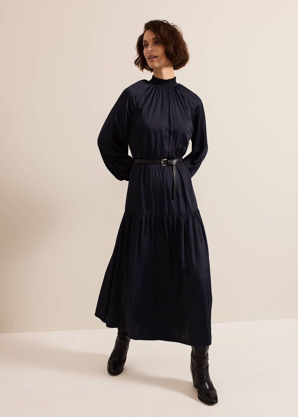 Ornella Navy Satin Dress Navy