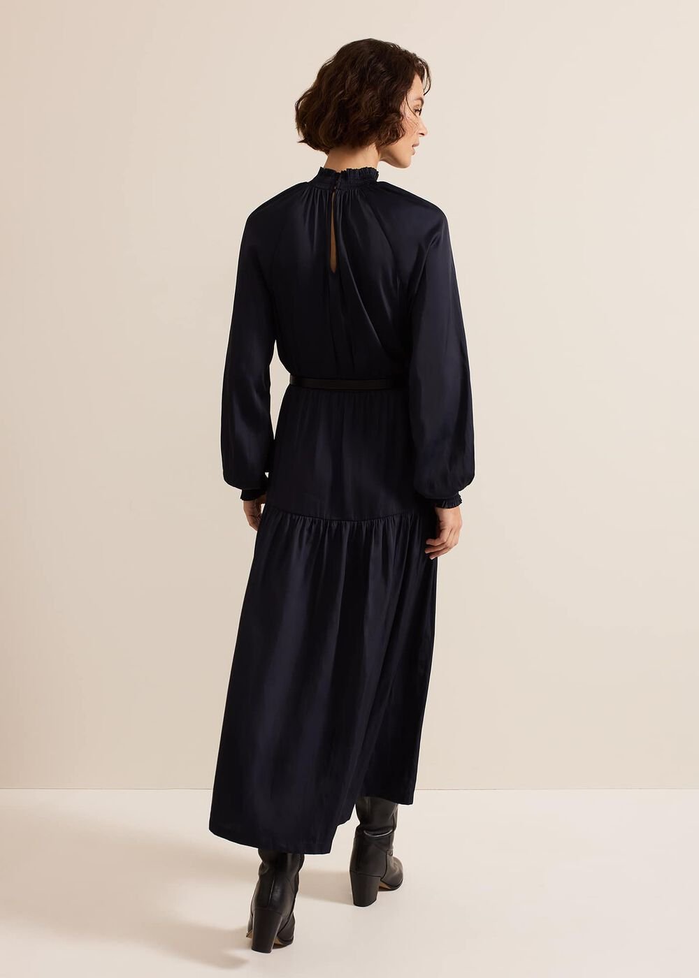 Ornella Navy Satin Dress Navy