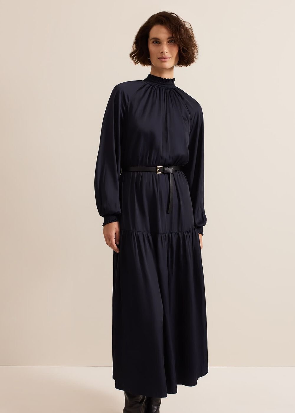 Ornella Navy Satin Dress Navy