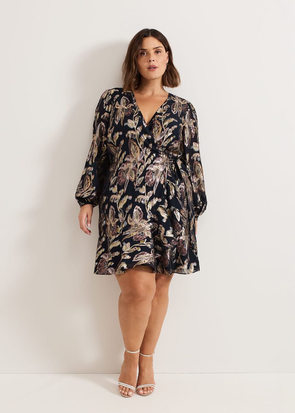Amelia Navy Foil Wrap Dress Navy