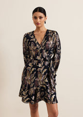 Amelia Navy Foil Wrap Dress Navy