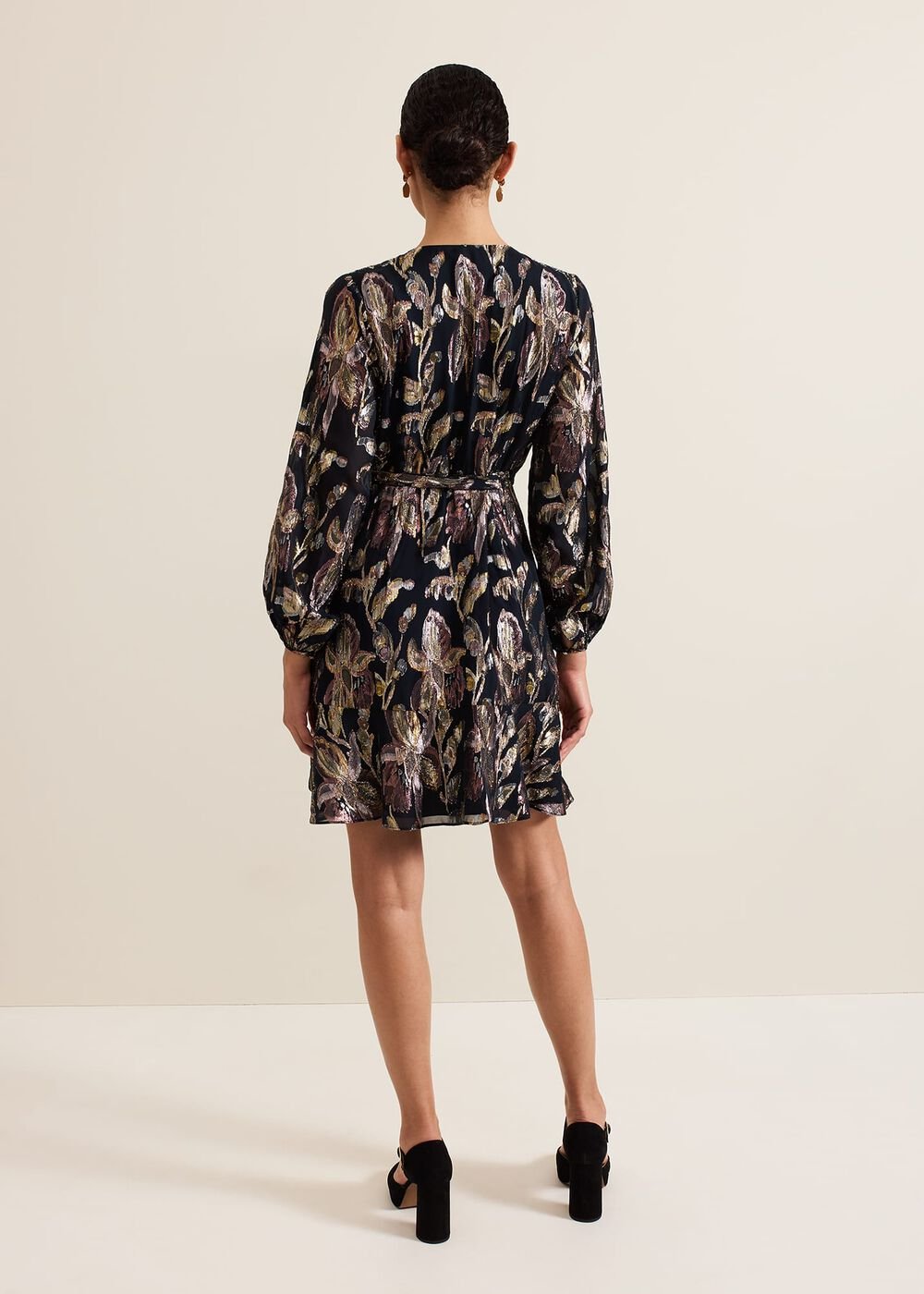 Amelia Navy Foil Wrap Dress Navy
