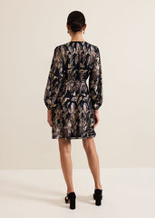 Amelia Navy Foil Wrap Dress Navy