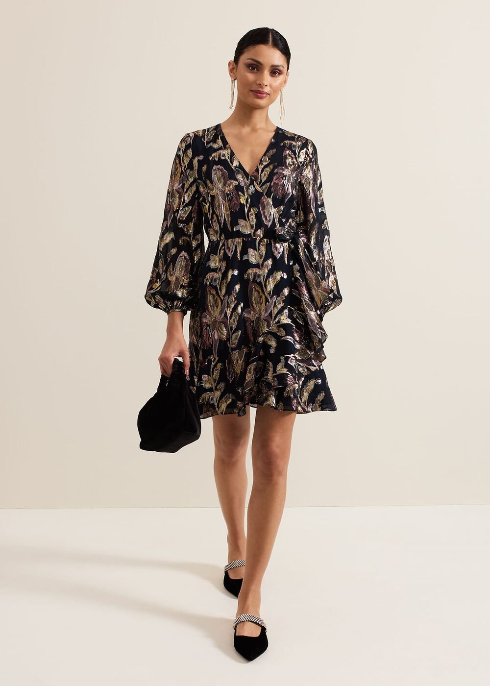 Amelia Navy Foil Wrap Dress Navy